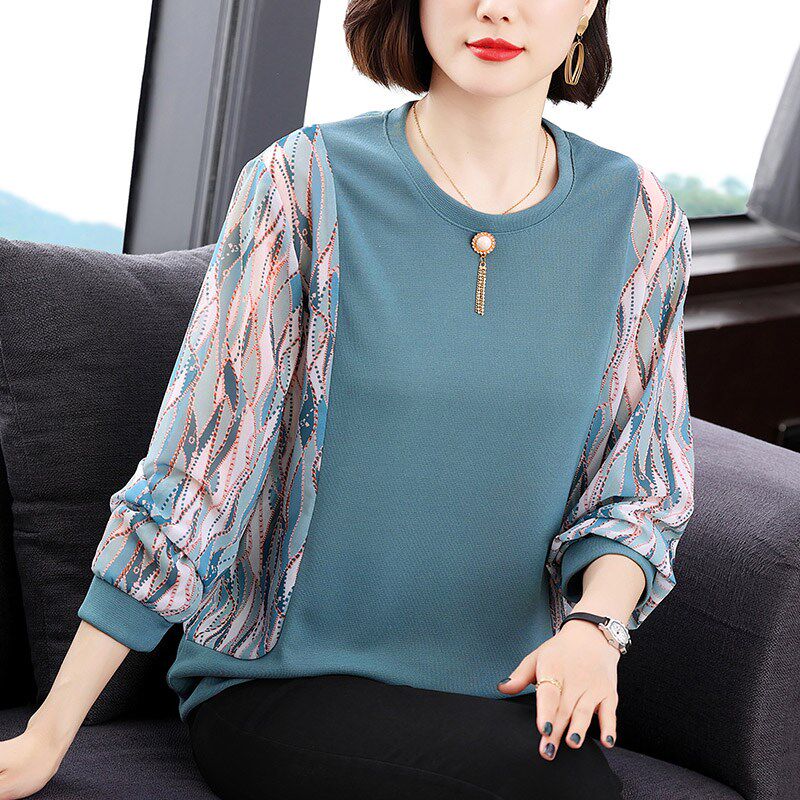 中年妈妈装秋h季新款长袖t恤女纯棉宽松遮肚大码上衣时尚气质小衫
