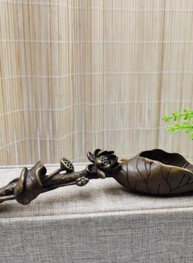 纯铜创意茶道茶具茶铲手工微雕民俗仿古荷叶莲花茶勺复古工艺礼品