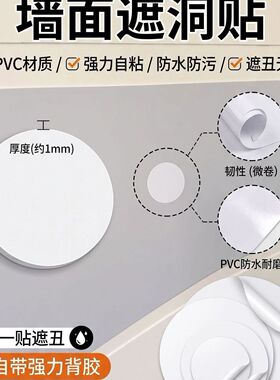 PVC 自粘圆形白色堵洞贴纸耐磨防水墙面窟窿遮挡贴墙壁孔洞装饰