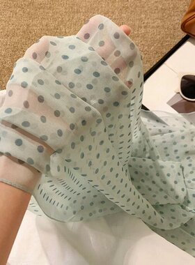 韩系简约白色波点细窄长条小丝巾女高级感薄款系脖围巾2025新款
