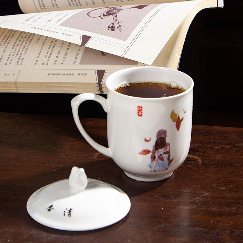 景德镇陶瓷茶杯家用水杯套装办公室带盖杯泡茶杯二十四节气杯定制 - 图1