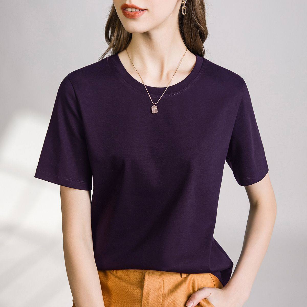 亲肤80支凉感双丝光棉修身纯色简约t恤女1688显瘦短袖 白色T V领T,淘宝优惠券,粉丝福利购,淘宝优惠卷