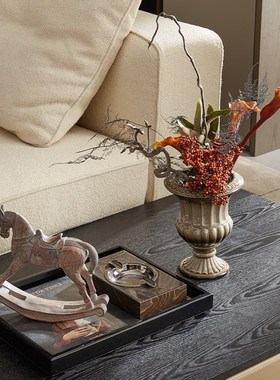 复古风边几台面金色玻璃欧式v陶瓷果盘收纳托盘绝美花瓶插花器摆