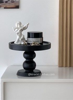 高级感复古木质高脚托盘摆件ins风玄关置物盘首饰香薰Y展示收纳盘
