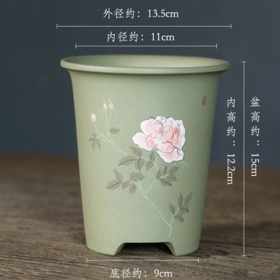 品神力紫砂花盆泥绘兰花盆多肉菖蒲花盆小号迷你绿植花卉陶瓷盆新