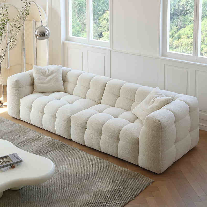 莫语MOYU/奶油风棉花糖布艺沙发极简法式北欧羊羔绒BOBA复古沙发 - 图0