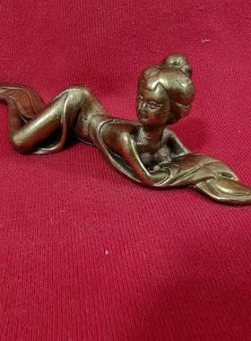 仿古纯铜小仕女镇纸笔搁文