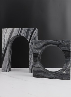 欧式天然大理石几何家居软装饰品样板房电视柜客厅书房Y黄洞石摆