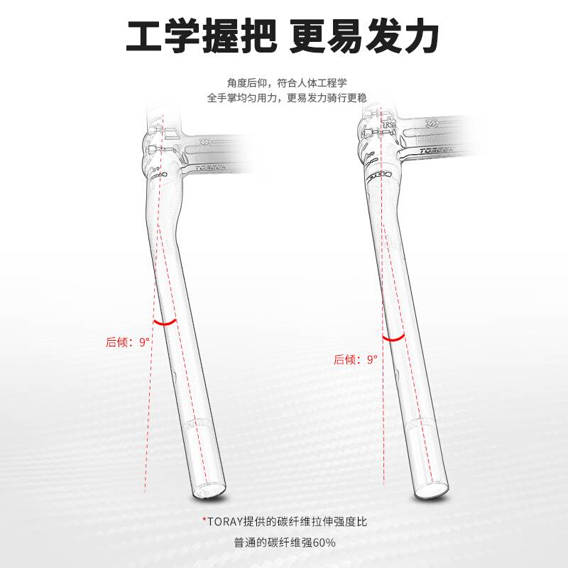 TOSEEK碳纤维车把加强加长冲山车把山地车燕把把横自行车单车配件 - 图1