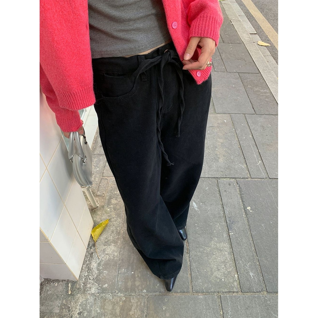 誉一新款2024春季慵懒风抽绳裤子女宽松百搭阔腿牛仔裤女6033,淘宝优惠券,粉丝福利购,淘宝优惠卷