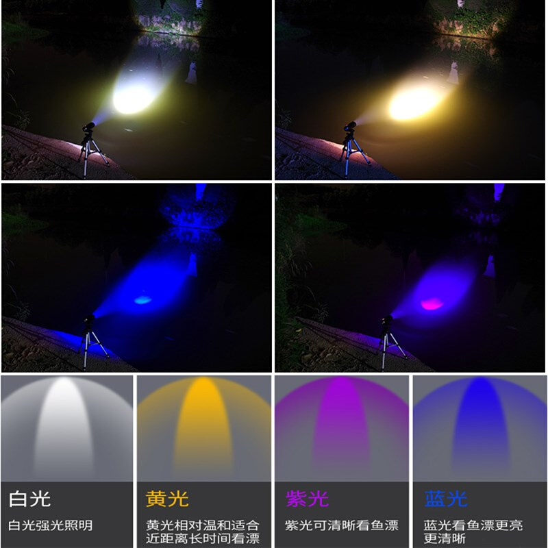 钓鱼专用疝气灯强光超u亮蓝光灯防水蓝紫光台钓变焦蝎子灯-图2