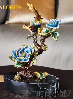 新品朗伦现代中式意摆件家居轻奢圣珐琅彩办公桌客厅玄创面关桌装