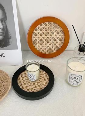 TJJ丨自制ins复古藤编托盘桌面饰品收纳盘北欧风拍照摄影道具