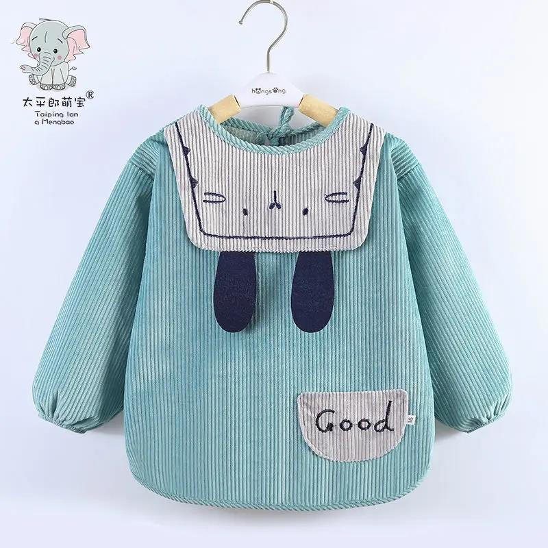 Baby bib bag for children over 3 years old, corduroy smock, cotton waterproof reverse dressing, baby eating apron protection