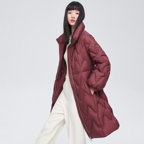 艾莱依收腰羽绒服女款秋冬季次新款时尚设计感立领中长款防风外套 - 图2