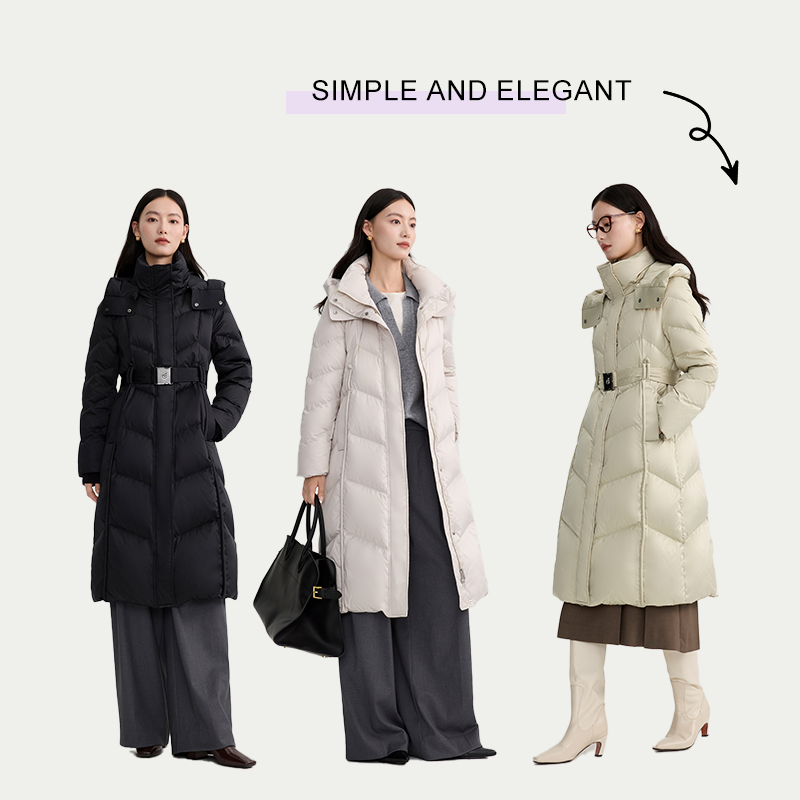 艾莱依冬季新款简约细带连帽长款羽绒服女气质修身加厚收腰外套,淘宝优惠券,粉丝福利购,淘宝优惠卷