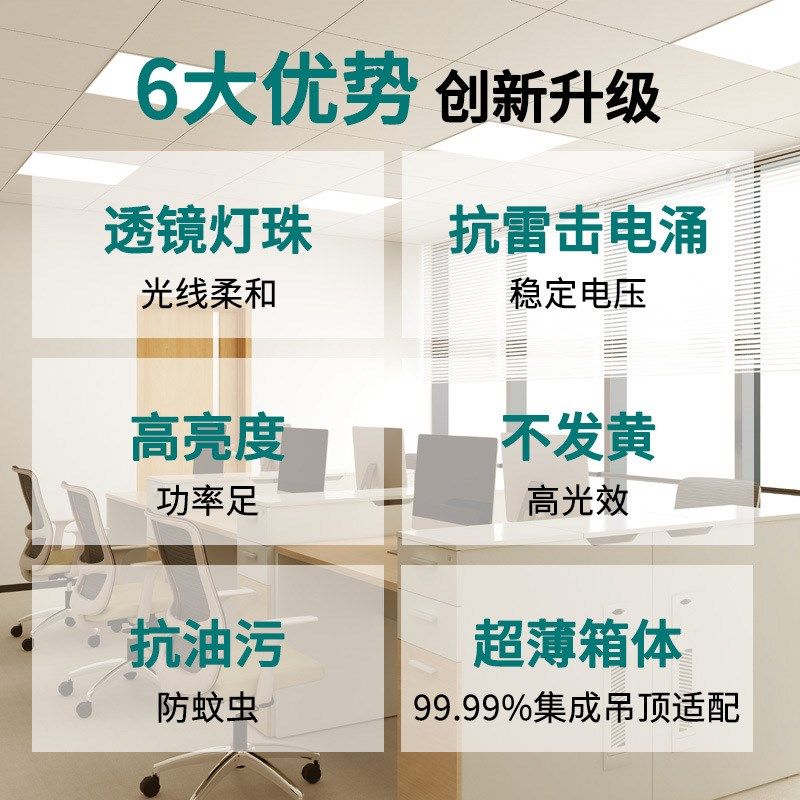 厨房灯300*600集o成吊顶灯卫生间浴室长方形铝扣板吸顶灯led平板,淘宝优惠券,粉丝福利购,淘宝优惠卷