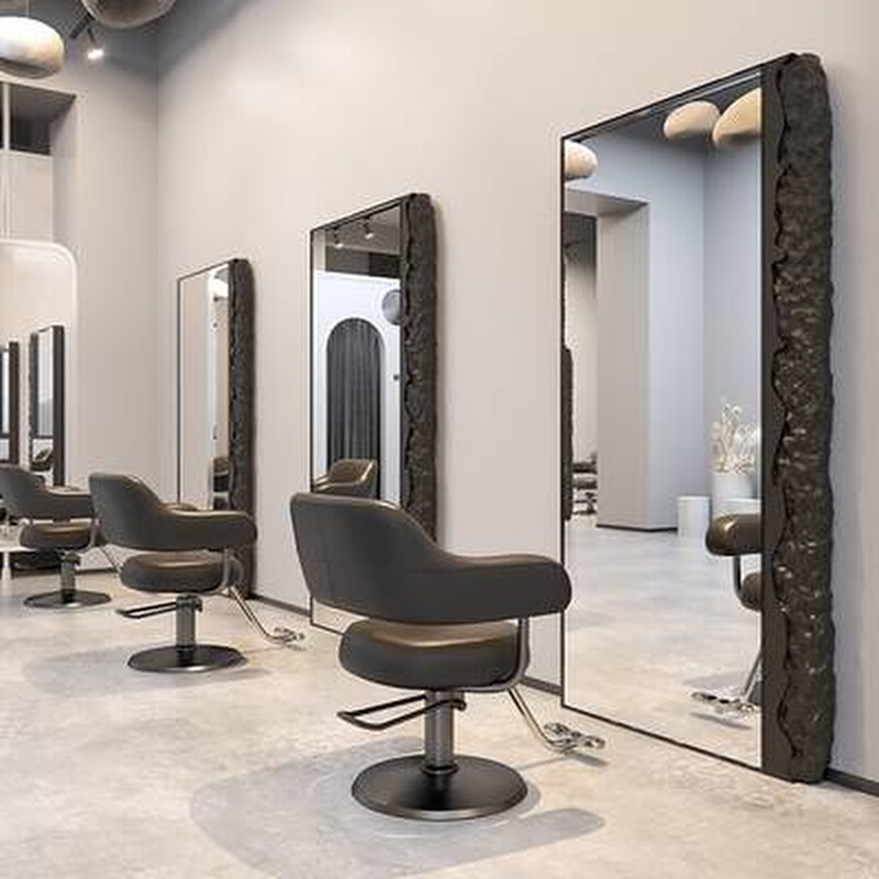 网红美发店镜子带灯不锈钢理发镜子发廊专用单双面落地式剪发镜台 - 图0