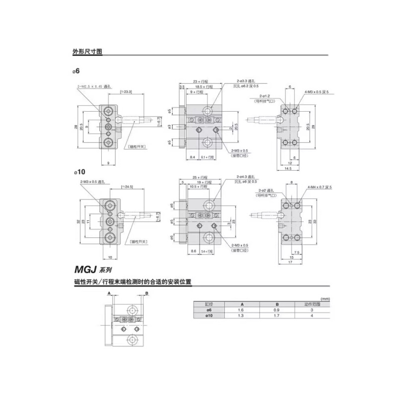 。山耐斯MGQ三轴导杆气缸缸径12/16/20行程10/25/50/75/100/250/5