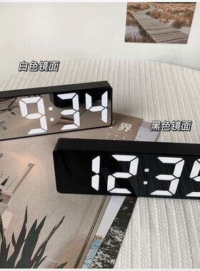 智能多功能台式时钟 ins 静音数字夜光镜面学生桌面简约电子闹钟