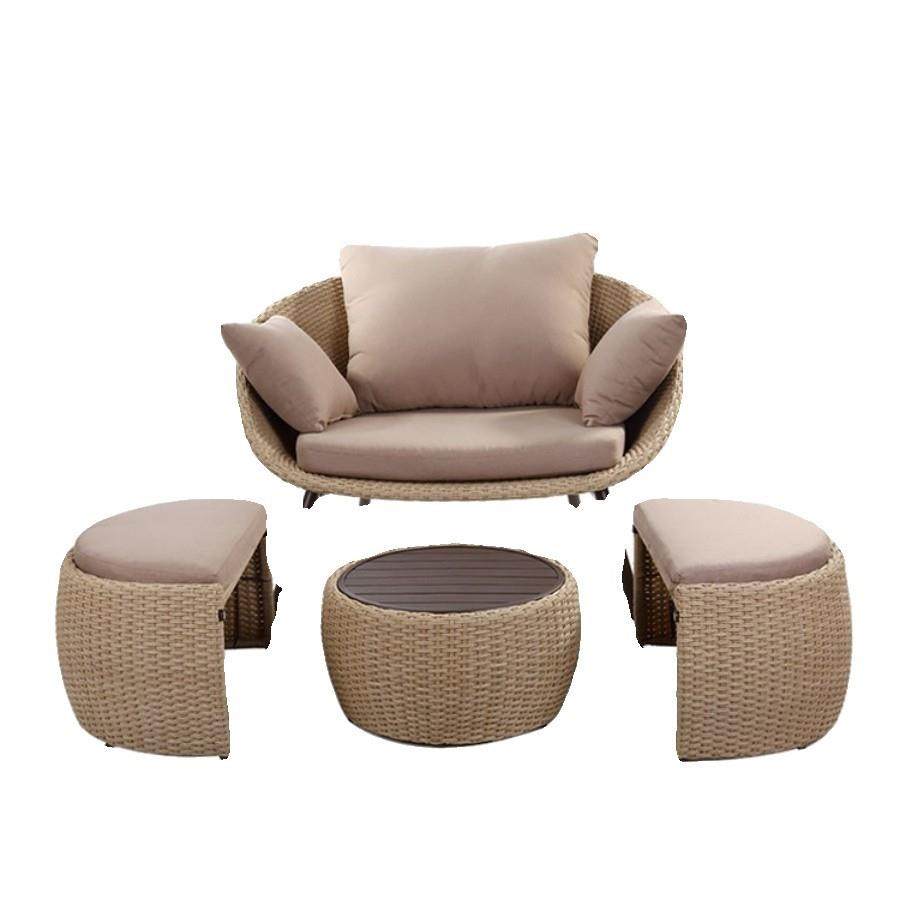 户外阳台桌椅家用休闲庭院藤编沙发茶几组合藤椅懒人椅脚踏三件套,淘宝优惠券,粉丝福利购,淘宝优惠卷