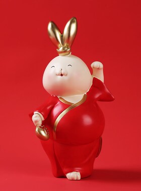 喜庆可爱情侣树脂兔子结婚礼物送新人婚H房布置客厅乔迁装饰品摆