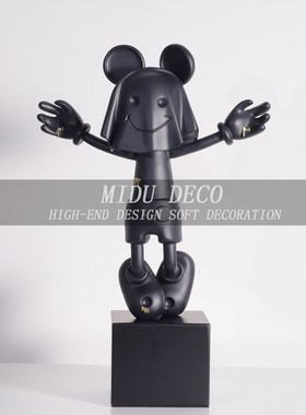 现代创意轻奢黑金色鬼脸幽灵蒙z面米奇摆件样板房客厅儿童房雕塑