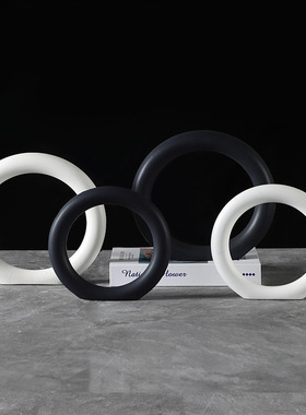 现代简约轻奢几何黑白圆圈摆件北欧样板房售楼P处书房客厅软装饰