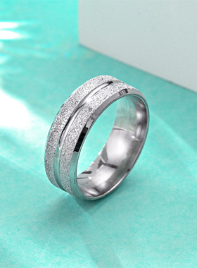 2025钛钢潮流男士戒指欧美百搭磨砂双排凹槽时尚饰品新款钛钢魅力