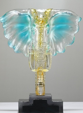 现代轻奢水晶象头摆件样板房家居客厅玄关电视柜抽象工艺礼品