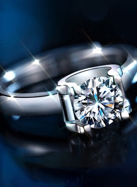 s925纯银唯爱莫桑钻戒指女牛头四爪1克拉钻戒套装开口可调节戒托