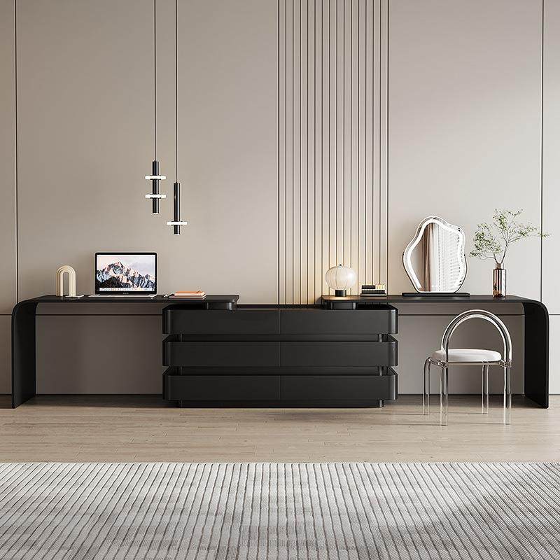 轻奢全实木梳妆台斗柜一体黑色卧室床尾储物柜小户型化妆桌化妆台,淘宝优惠券,粉丝福利购,淘宝优惠卷