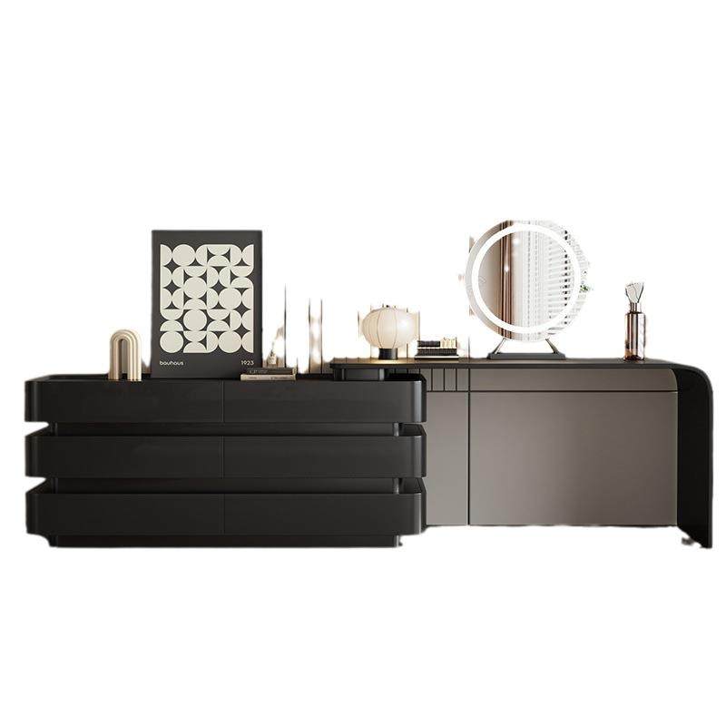 轻奢全实木梳妆台斗柜一体黑色卧室床尾储物柜小户型化妆桌化妆台,淘宝优惠券,粉丝福利购,淘宝优惠卷