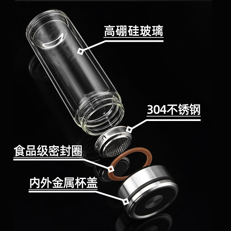 保尔双层玻璃杯男女加厚防烫耐高温水杯子金属盖家用高档办公泡茶,淘宝优惠券,粉丝福利购,淘宝优惠卷