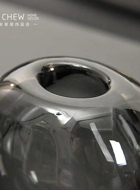 现代轻奢黄色水晶玻璃小花瓶摆件客厅餐桌圆型插花器家居软装饰品