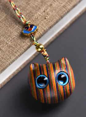 现货速发彩虹木小福猫个性创意挂件招财猫咪汽车扣可爱小猫手机链