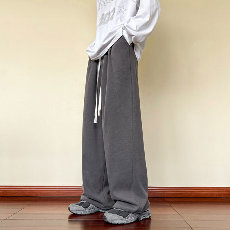毛圈重磅灰色卫裤美式高街男垂感碳素裤子加长版高个子抽绳束脚裤