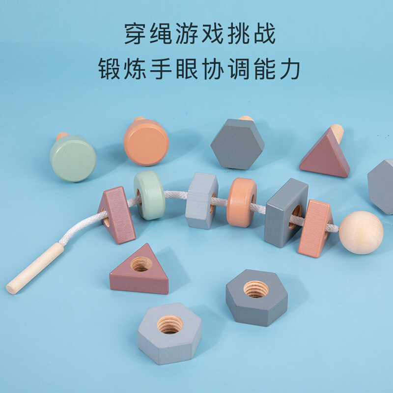高端榉木儿童拧螺丝益智玩具宝宝组合拆装螺母积木形状颜色配对-图2
