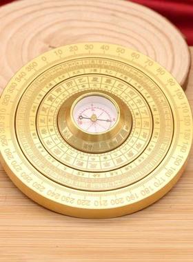 多圈旋转实心黄铜风水八卦罗盘摆件太极周易指南针手把件迷你解压