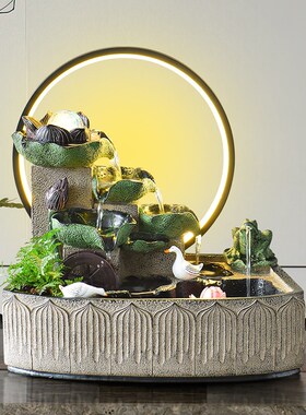 精选新中式荷叶流水摆件风水轮装饰客厅办公室桌面循环水造景乔迁