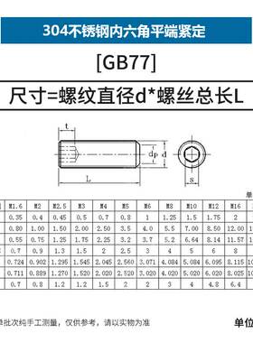 304不锈钢内六角平端紧定螺丝GB77无头机米螺丝M3M4M5M6M8M10M12L
