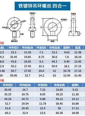 镀锌吊环螺丝螺母大全闭口羊眼螺钉 M3M4M5M6M8M10L