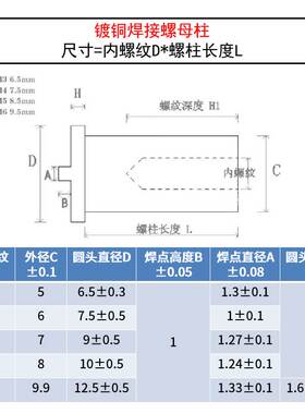 镀铜内螺纹点焊螺柱/焊接螺母柱/种焊碰焊点焊柱m3m4m5m6m8 6L