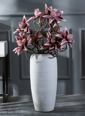 2025新款现代简约白色粗陶中式客厅别墅落地干花艺装饰陶瓷花瓶