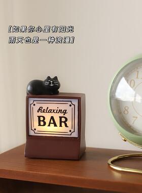 日式猫咪酒吧小夜灯生日礼物复古迷你桌面氛围装饰摆件咖啡吧台