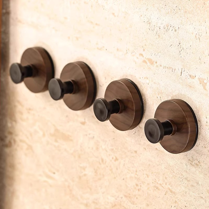 胡桃木纹吸盘免打孔门后挂钩挂衣钩高级壁挂墙上单钩玄关强力粘钩 - 图3