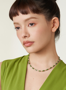 Social Talent桑蕾浮光春晓天然石串珠项链抹茶小奶绿春夏新款