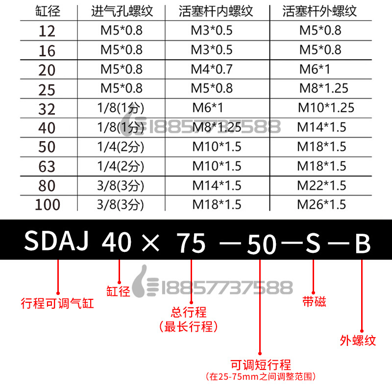 现货亚德客型SDAJ40x20x30*50X75X100-20-30-S-B可调气缸 - 图0