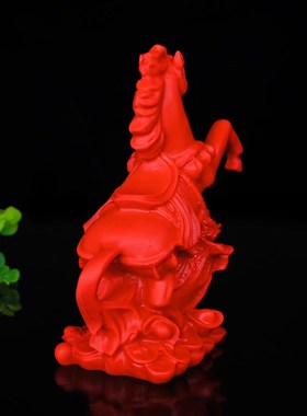 朱砂材质马摆件红l色白菜马招财马上发财办公室开业家用工艺品