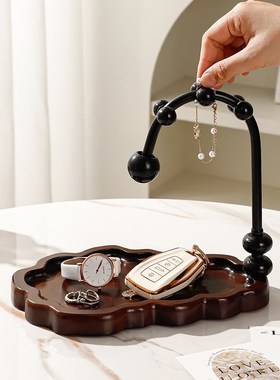 玄关钥匙首饰收纳摆m件轻奢高档客厅桌面入户门口装饰中古风置物